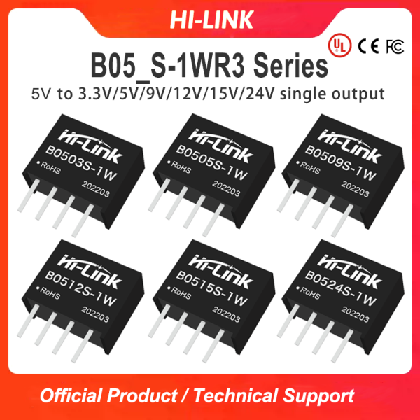 B0503S/B0505S/B0509S/B0512S/B0515S/B0524S-1WR3 DC to DC 5V to 3.3V/5V/9V/12V/15V/24V 1W power module/converter